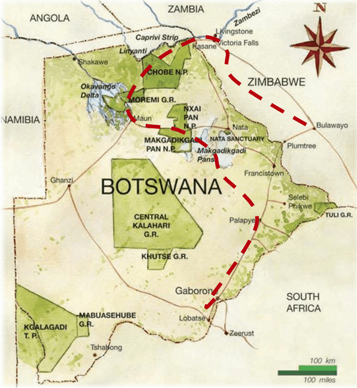 Botswana mapa - plan podróży